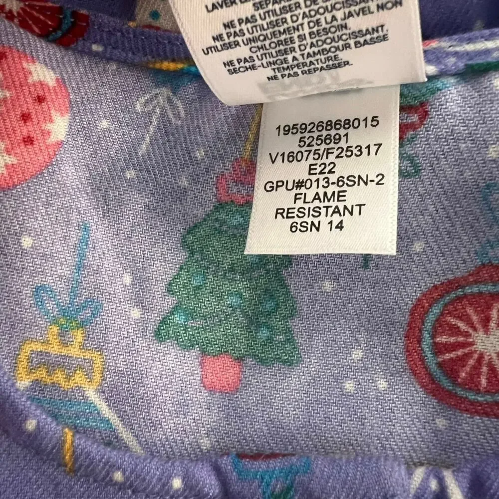 Lands End Flannel Christmas Ornament Sleep Shirt Dress 2 Button Pin-tuck Jr Sz14